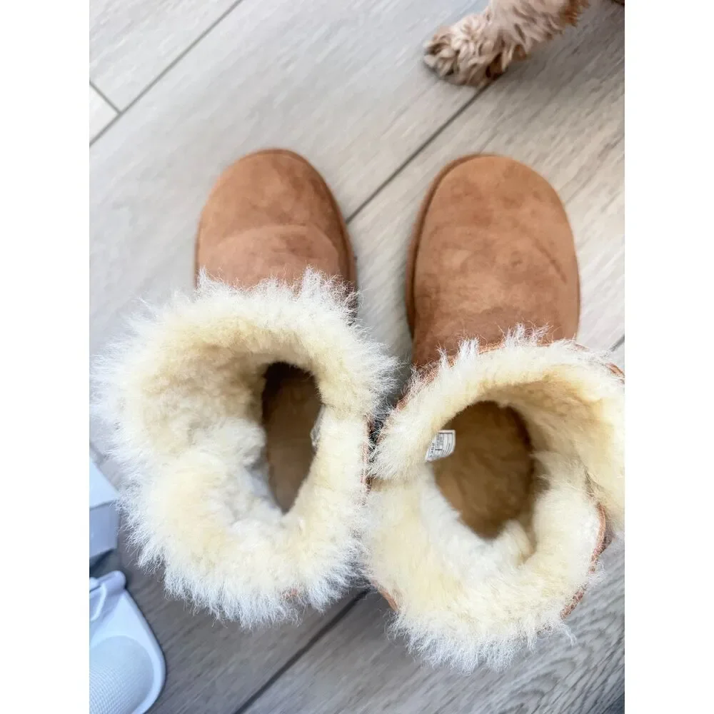 UGG Women's Mini Bailey Button II Chestnut Suede Shearling Boots